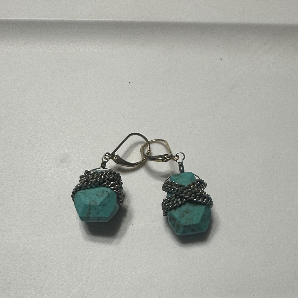 Turquoise Gemstone Earrings with Silver Accents
